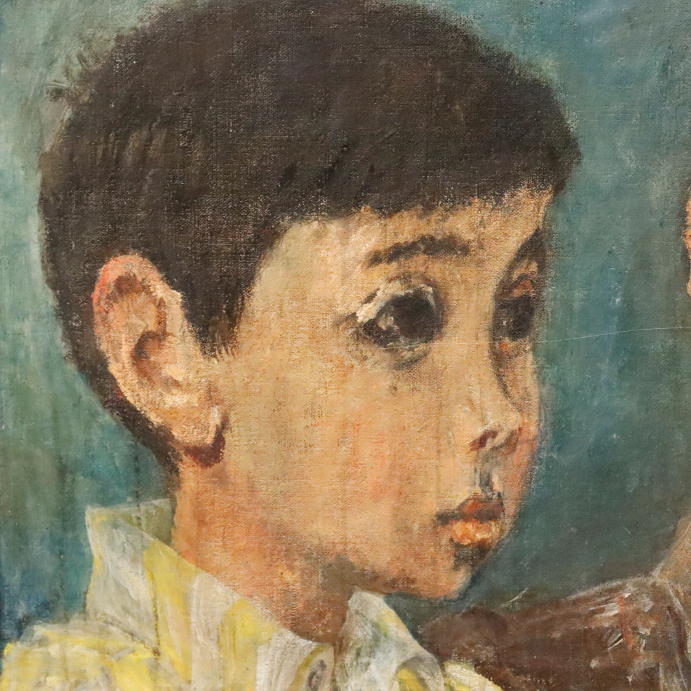 AW903: Sean Korn Brothers Mid Century Modernist Portrait Oil on Canvas Painting 1959