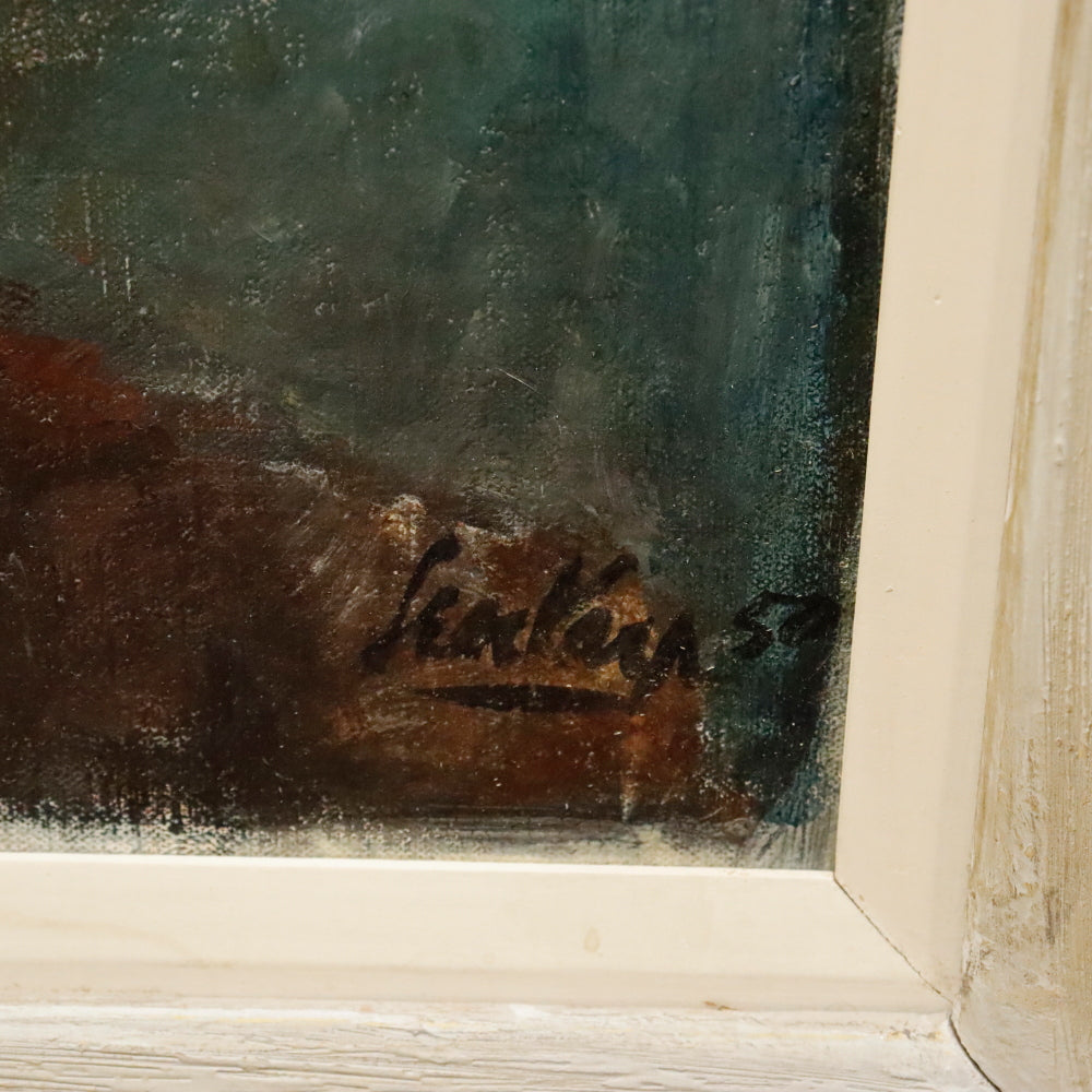 AW903: Sean Korn Brothers Mid Century Modernist Portrait Oil on Canvas Painting 1959