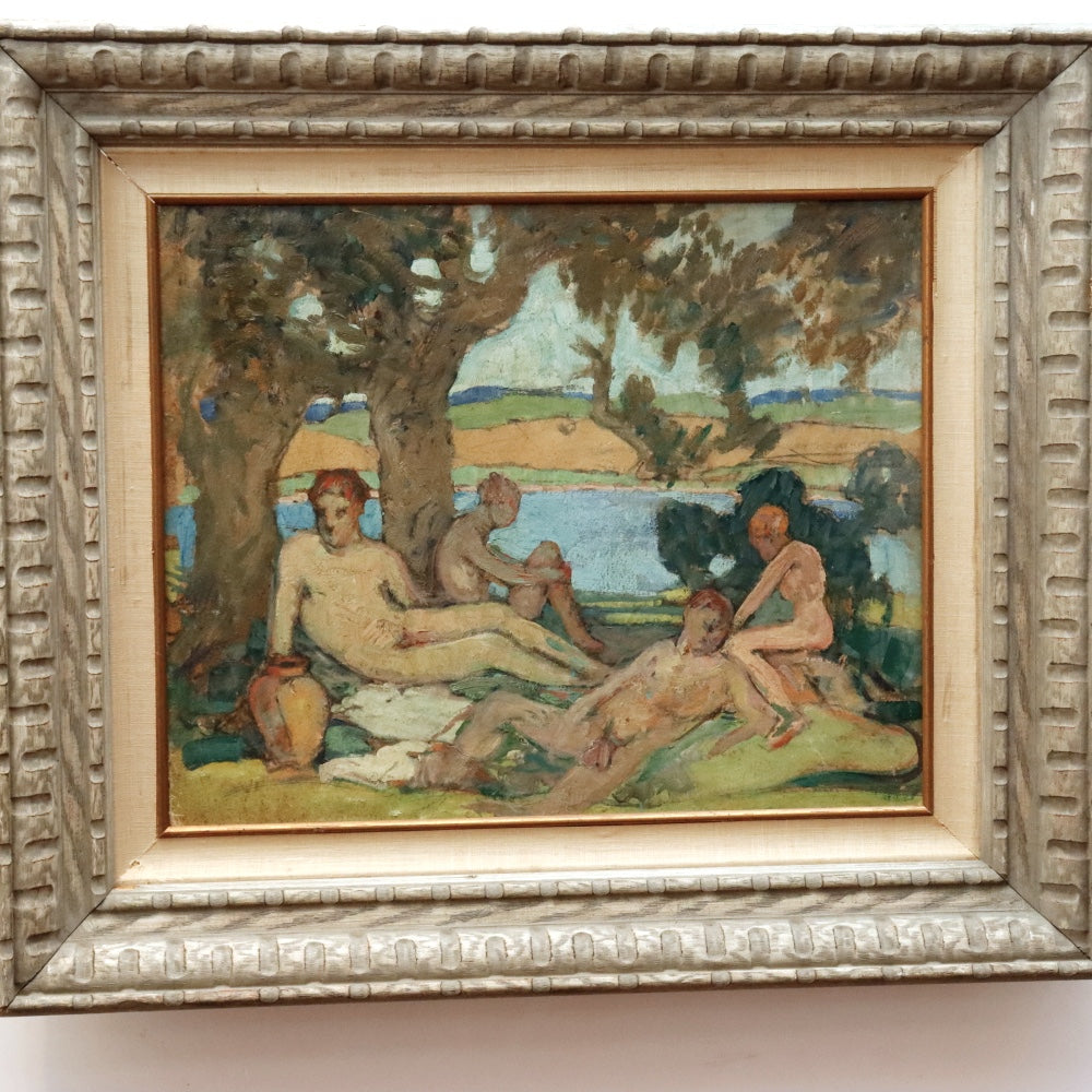 AW904: Impressionist Bathers Manner of Paul Gauguin Oil on Board Circa 1900