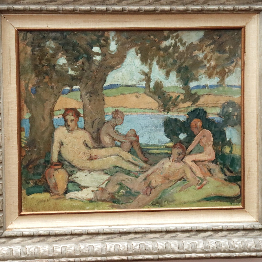 AW904: Impressionist Bathers Manner of Paul Gauguin Oil on Board Circa 1900