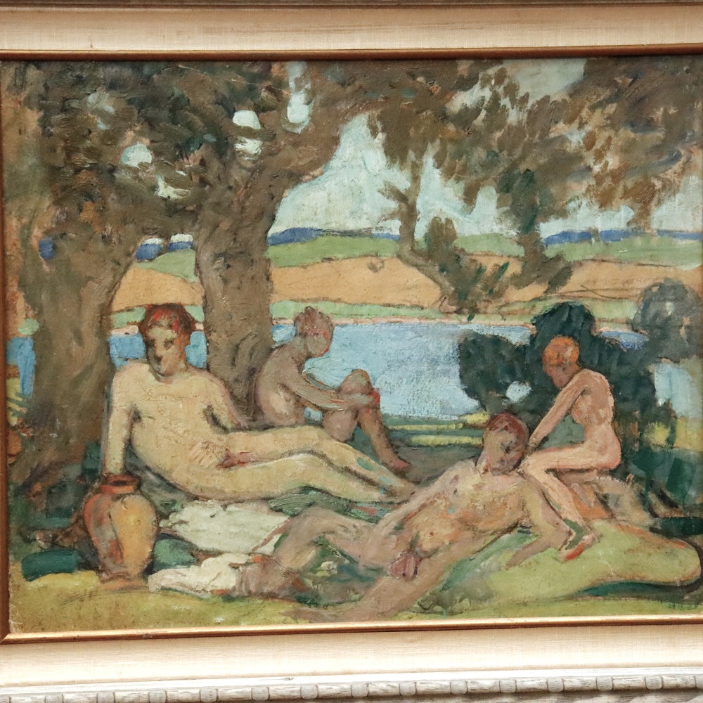 AW904: Impressionist Bathers Manner of Paul Gauguin Oil on Board Circa 1900