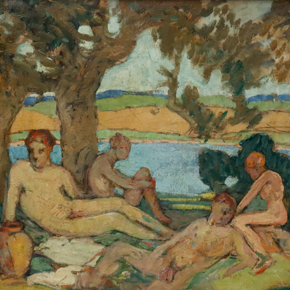 AW904: Impressionist Bathers Manner of Paul Gauguin Oil on Board Circa 1900