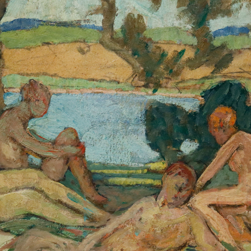 AW904: Impressionist Bathers Manner of Paul Gauguin Oil on Board Circa 1900