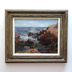 AW905: Gladys Logan Winner Gloucester Rocks Oil on Artist Board Painting