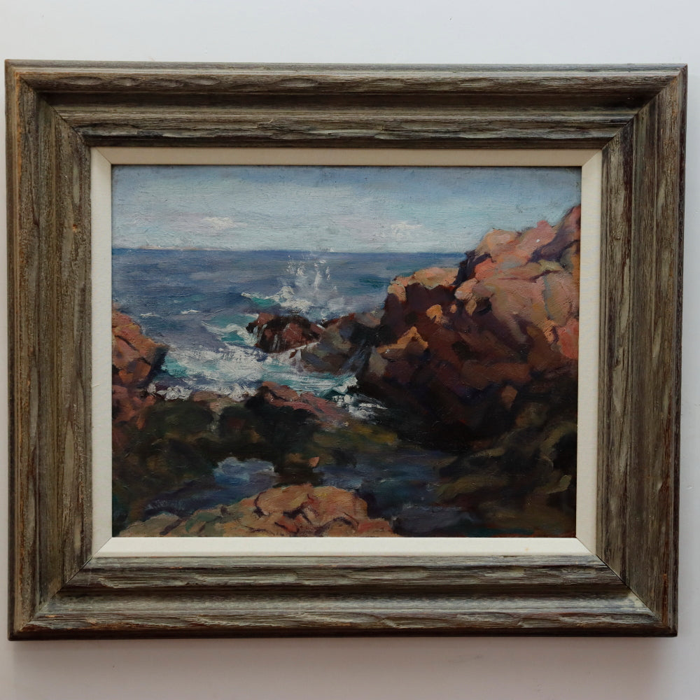 AW905: Gladys Logan Winner Gloucester Rocks Oil on Artist Board Painting