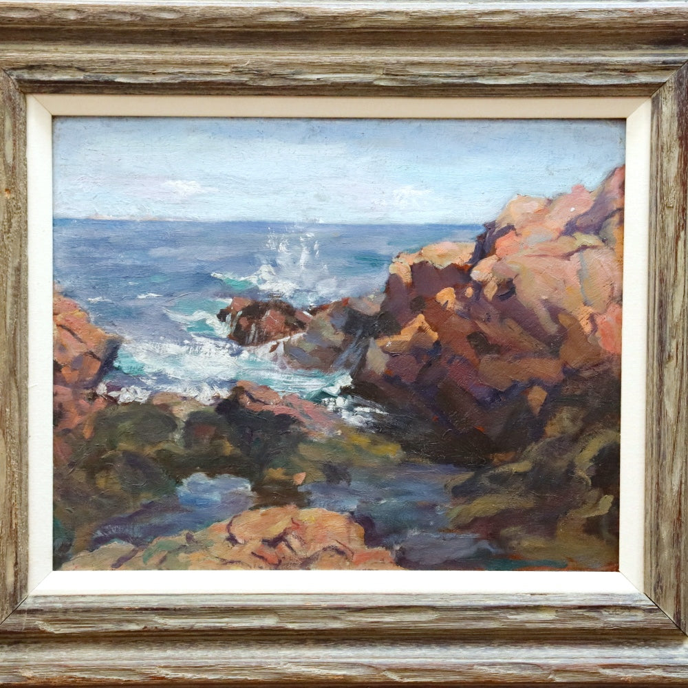 AW905: Gladys Logan Winner Gloucester Rocks Oil on Artist Board Painting