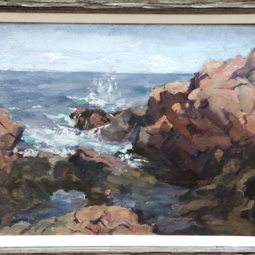 AW905: Gladys Logan Winner Gloucester Rocks Oil on Artist Board Painting