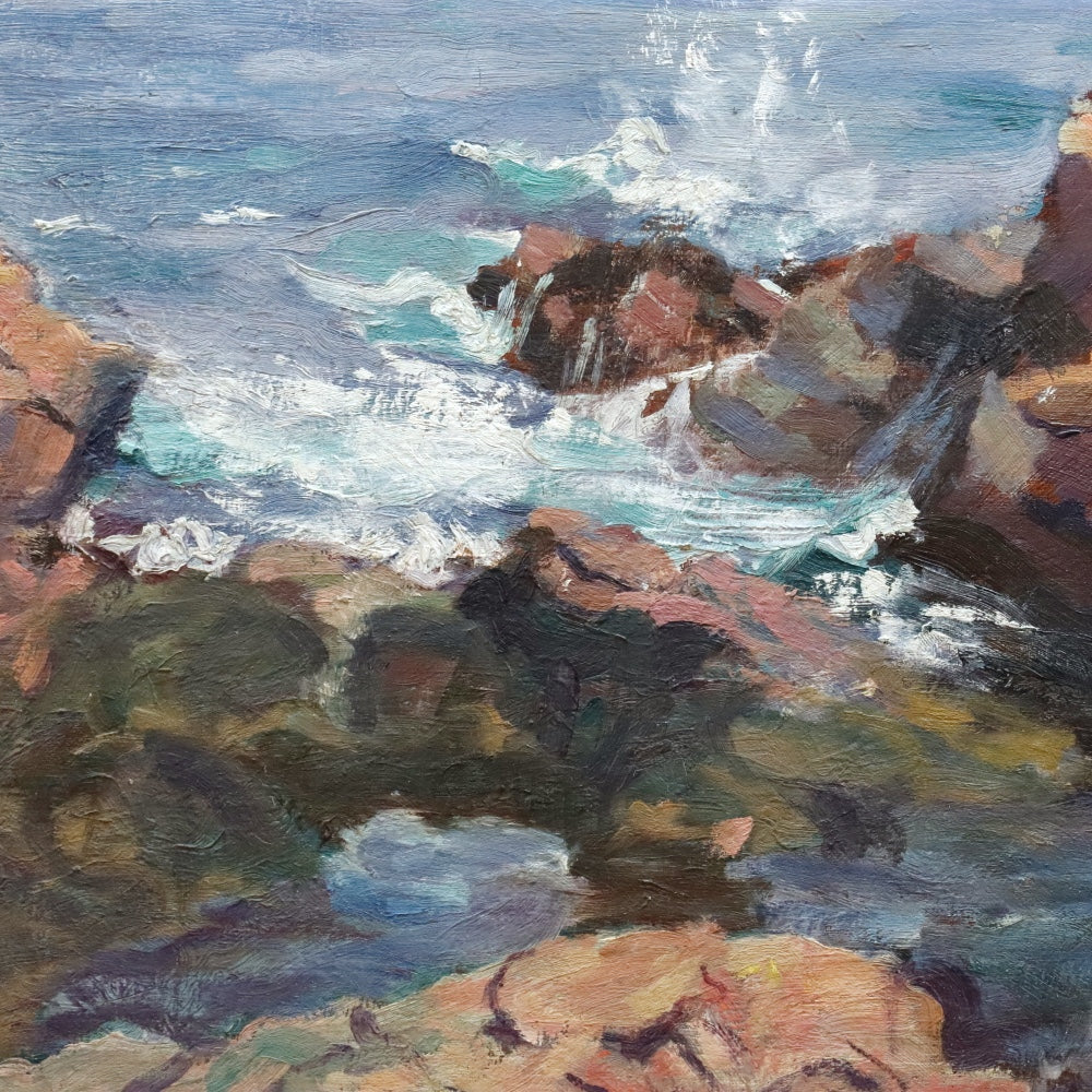 AW905: Gladys Logan Winner Gloucester Rocks Oil on Artist Board Painting