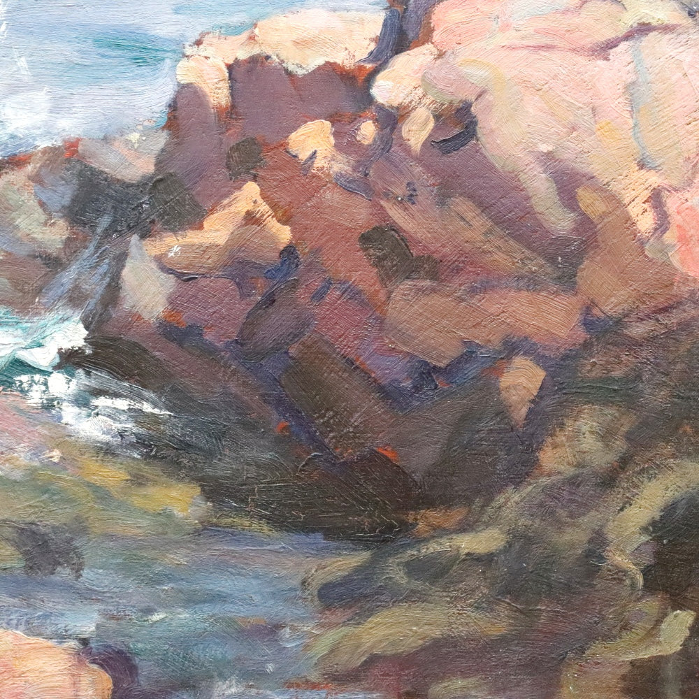 AW905: Gladys Logan Winner Gloucester Rocks Oil on Artist Board Painting