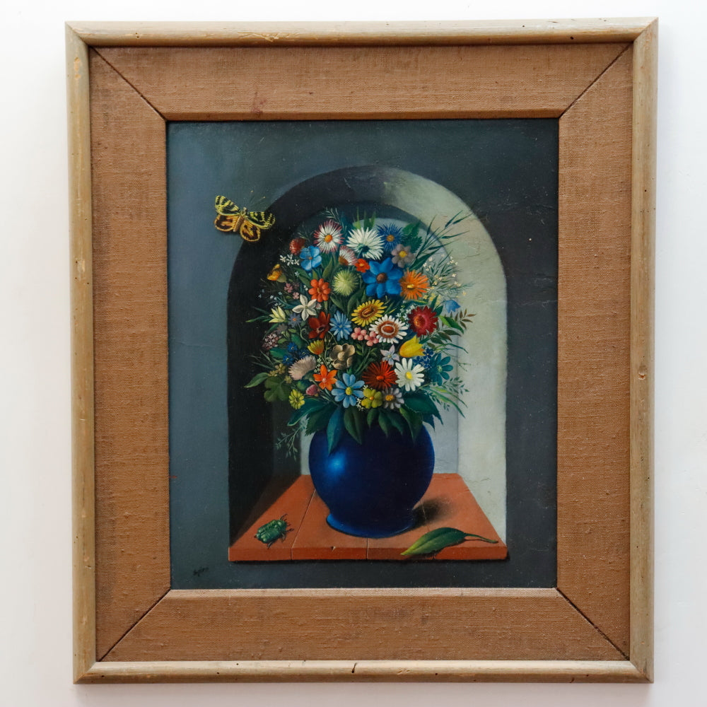 Georges Spiro Surrealist Wildflower Still Life Oil on Masonite Board Painting | Work of Man