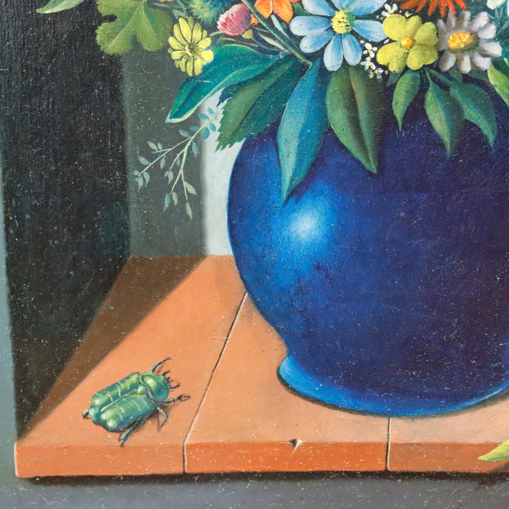 AW119: Georges Spiro Surrealist Wildflower Still Life Oil on Masonite Board Painting