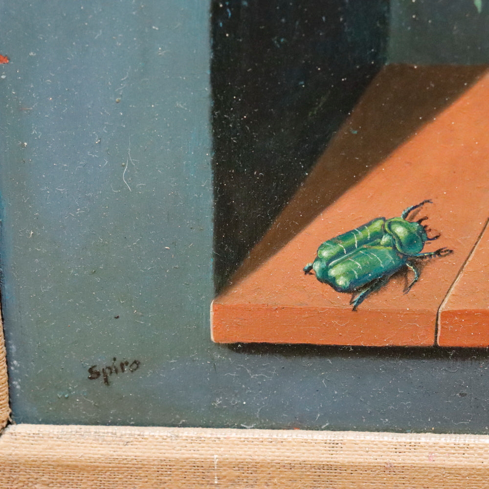 AW119: Georges Spiro Surrealist Wildflower Still Life Oil on Masonite Board Painting