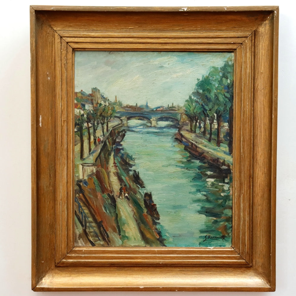 AW266: Lisandro Ramacciotti La Seine Paris Oil on Canvas Expressionist Painting Circa 1954