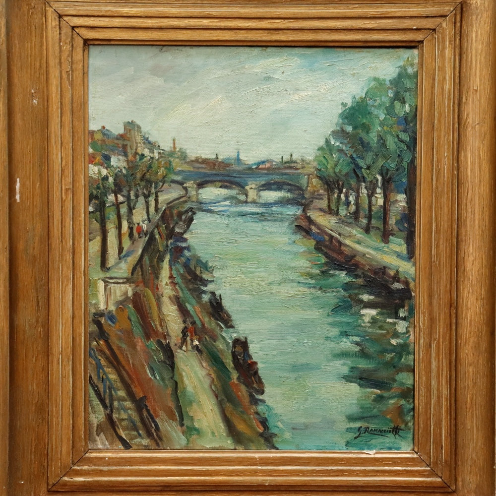 AW266: Lisandro Ramacciotti La Seine Paris Oil on Canvas Expressionist Painting Circa 1954