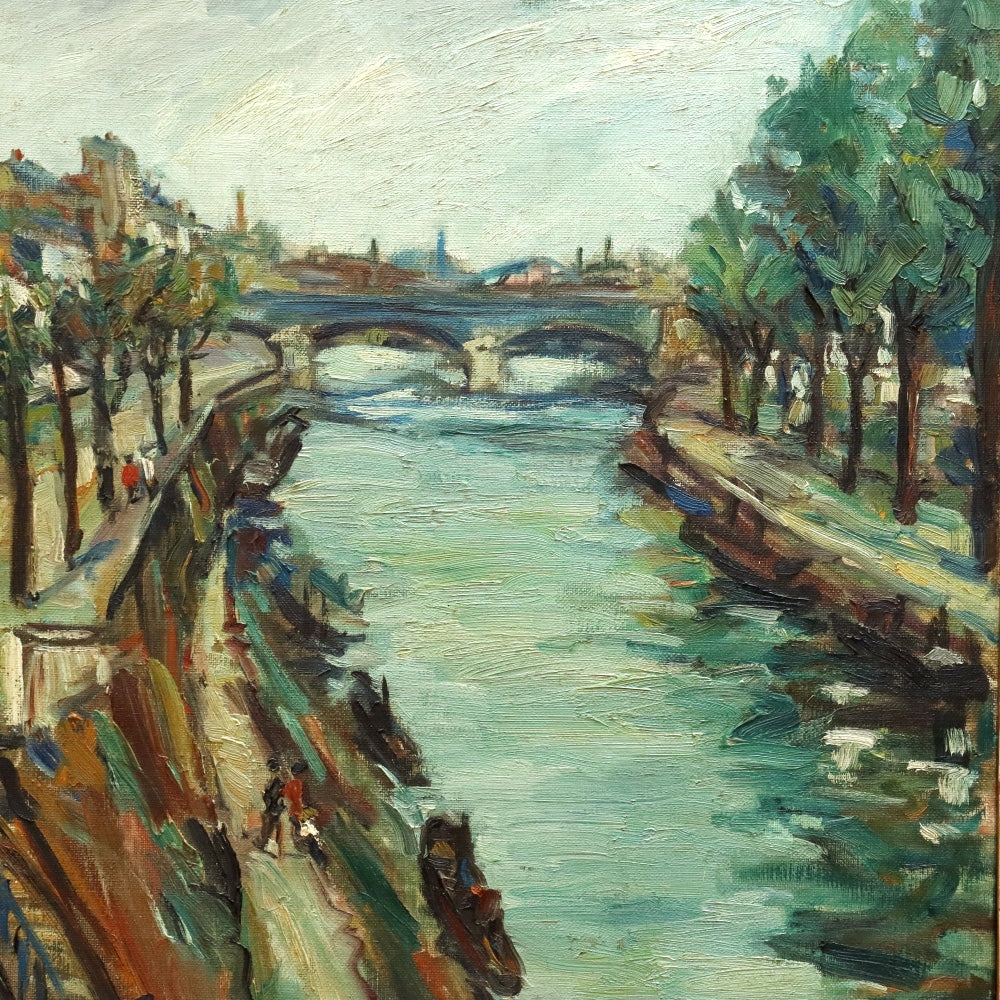 AW266: Lisandro Ramacciotti La Seine Paris Oil on Canvas Expressionist Painting Circa 1954