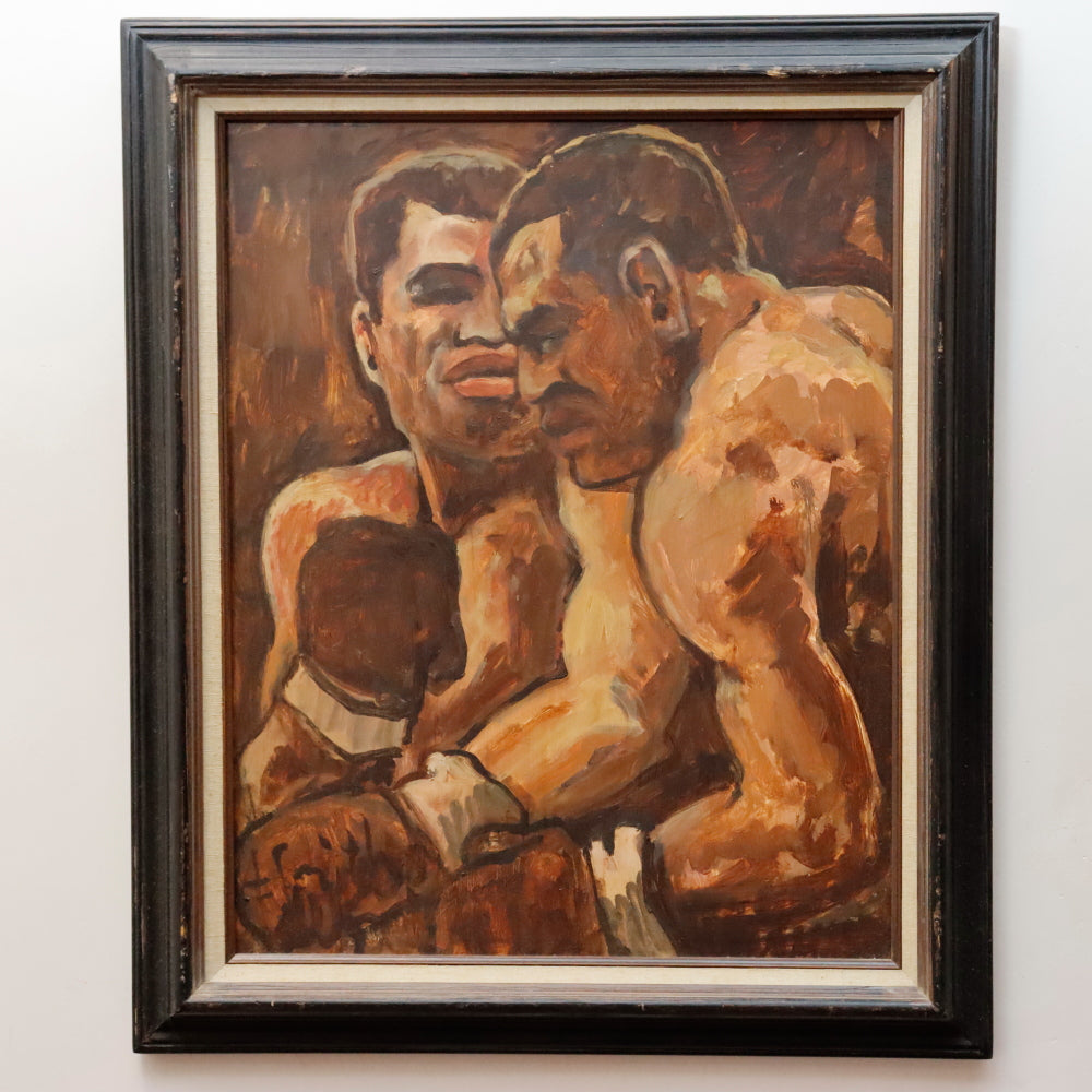 AW354: Arthur Smith Boxers WPA Oil on Masonite Board Painting