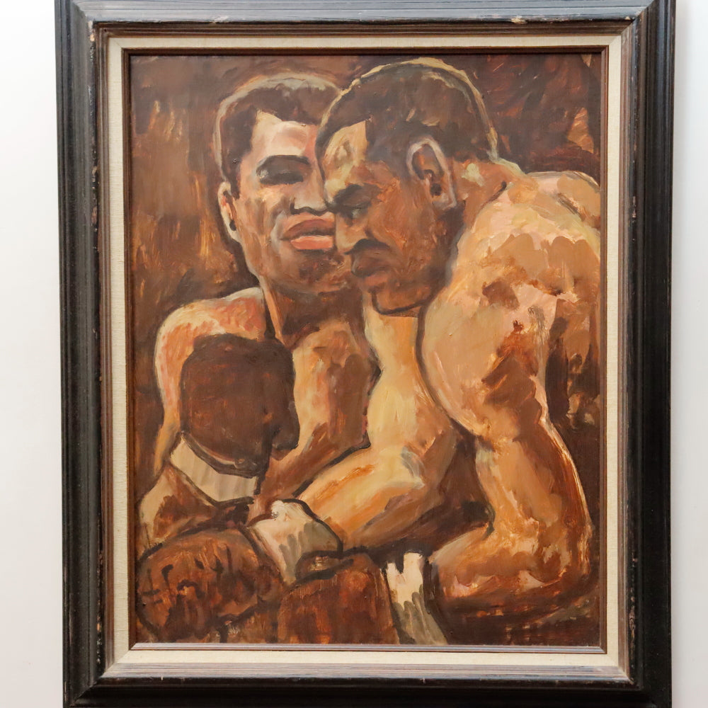 AW354: Arthur Smith Boxers WPA Oil on Masonite Board Painting