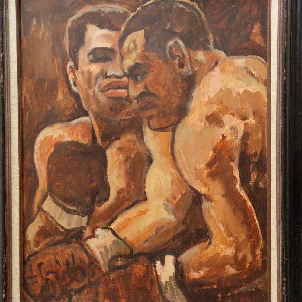 AW354: Arthur Smith Boxers WPA Oil on Masonite Board Painting