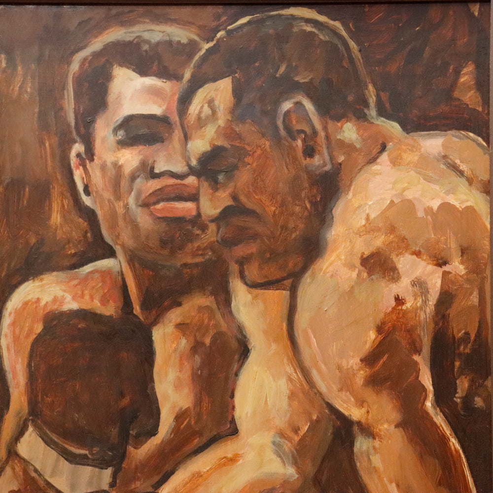 AW354: Arthur Smith Boxers WPA Oil on Masonite Board Painting