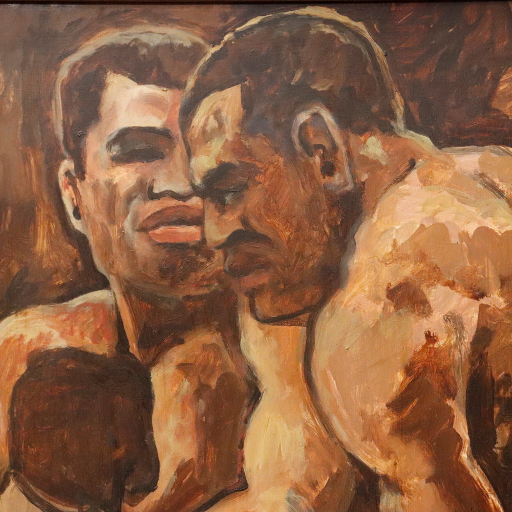 AW354: Arthur Smith Boxers WPA Oil on Masonite Board Painting