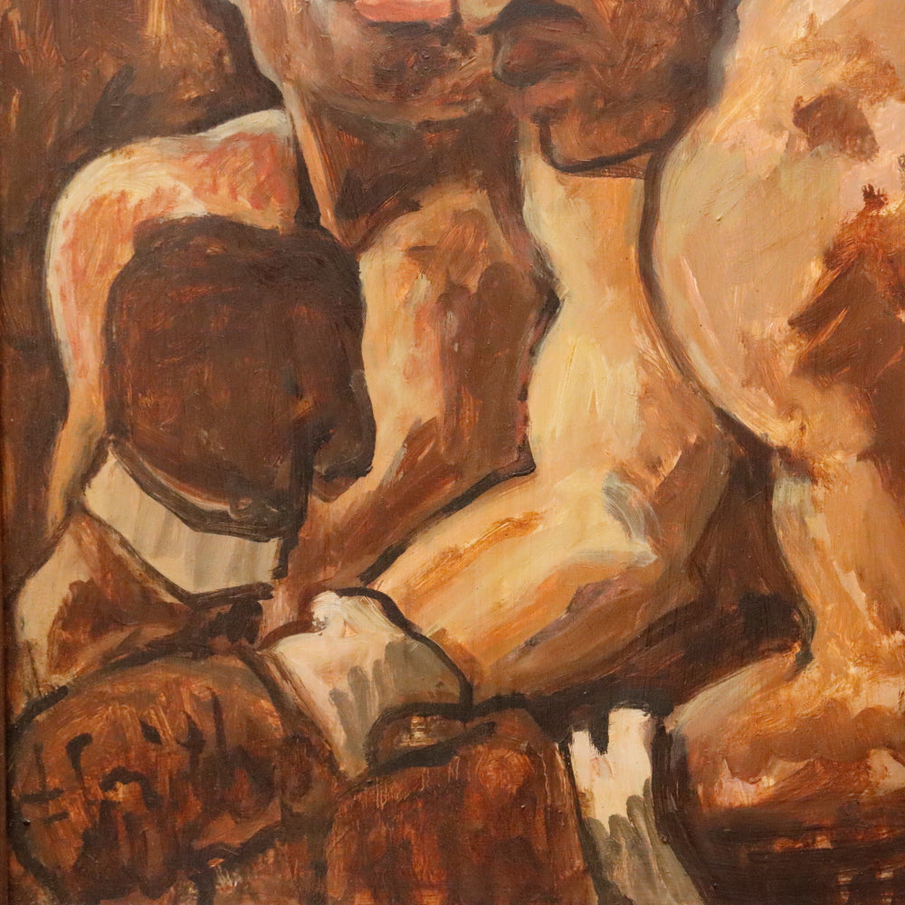 AW354: Arthur Smith Boxers WPA Oil on Masonite Board Painting