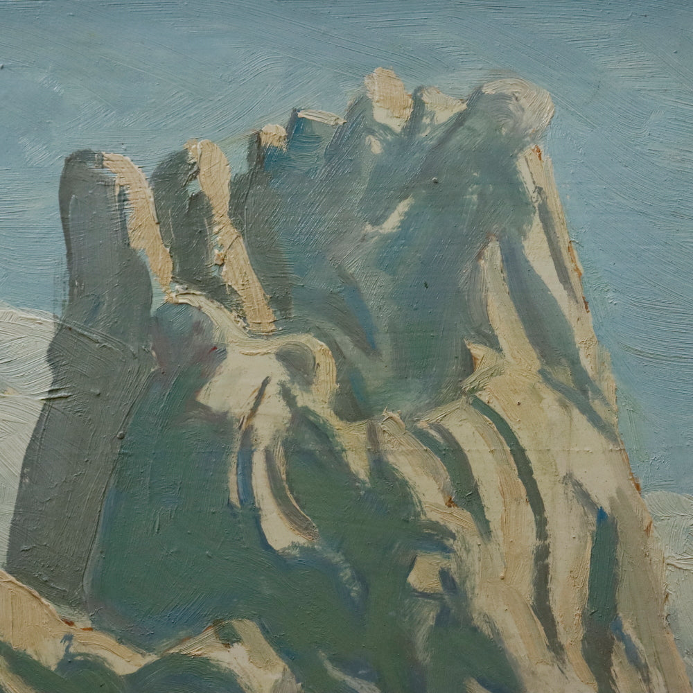 AW099: Ralph Holmes California Impressionist Landscape with Monumental Rock Oil on Board Painting