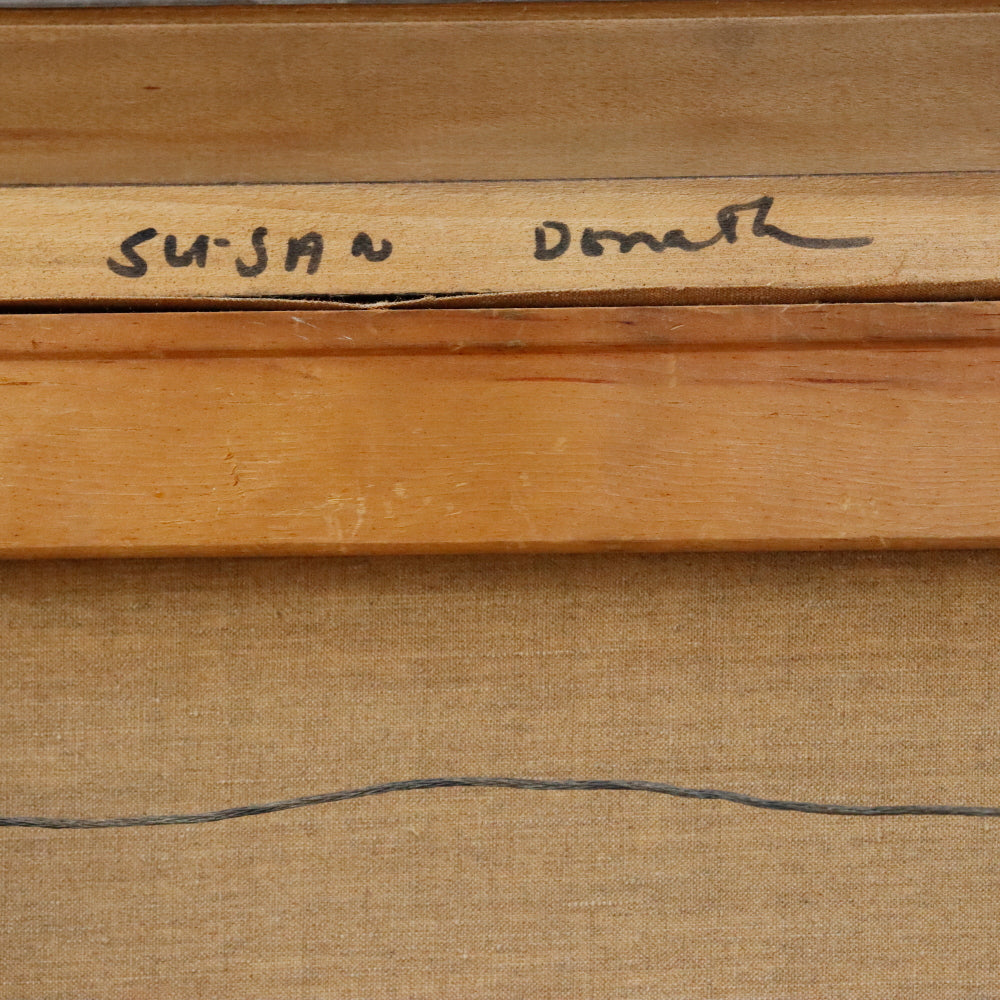 AW338: Susan Donath Modernist Boats in Harbor Oil on Canvas Painting Circa 1982