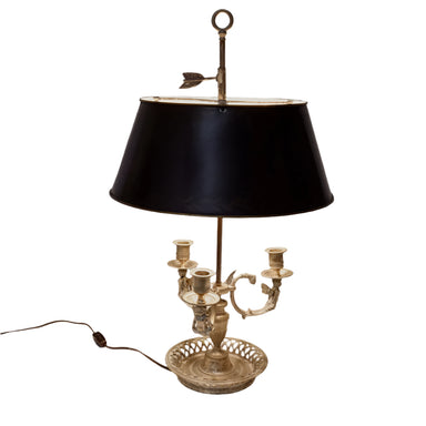 Antique French Silverplate Bouillote Lamp With Tole Shade | Work of Man