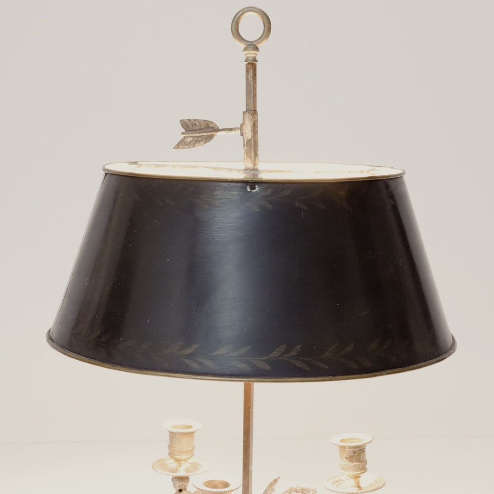 AL2-035: Antique Early 20th Century French Silverplate Bouillote Lamp With Tole Shade