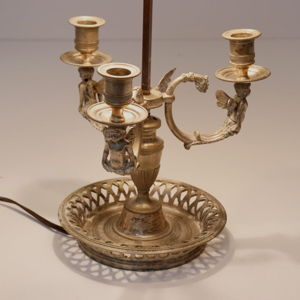 AL2-035: Antique Early 20th Century French Silverplate Bouillote Lamp With Tole Shade