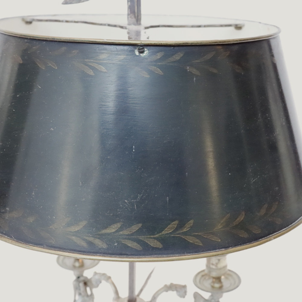 AL2-035: Antique Early 20th Century French Silverplate Bouillote Lamp With Tole Shade