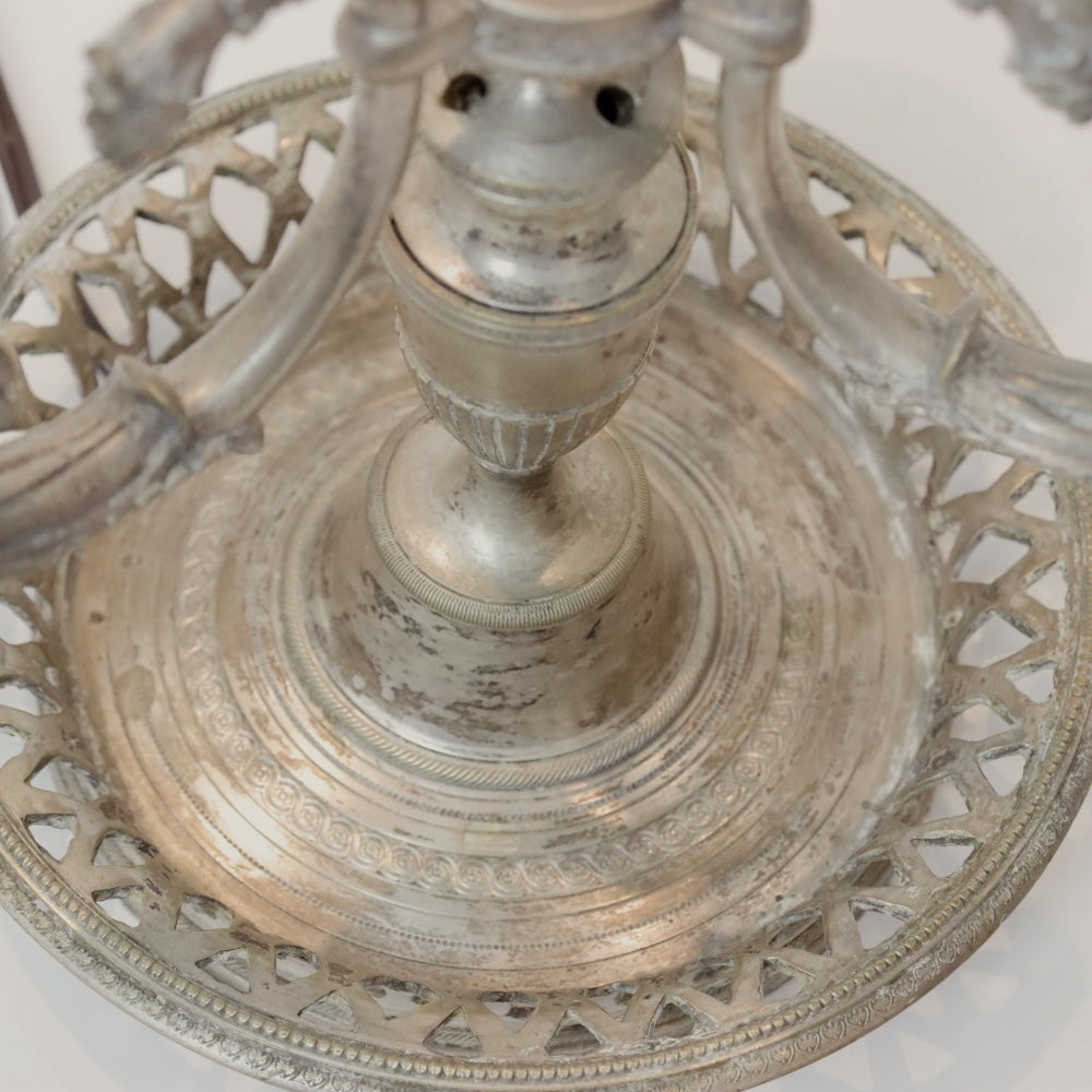 AL2-035: Antique Early 20th Century French Silverplate Bouillote Lamp With Tole Shade