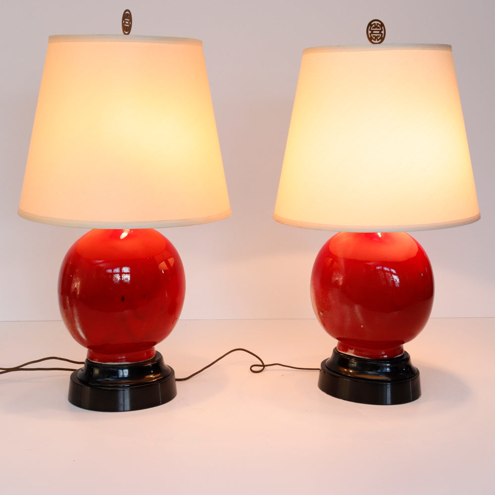 Antique Pair of Chinese Oxblood Vase Lamps  | Work of Man