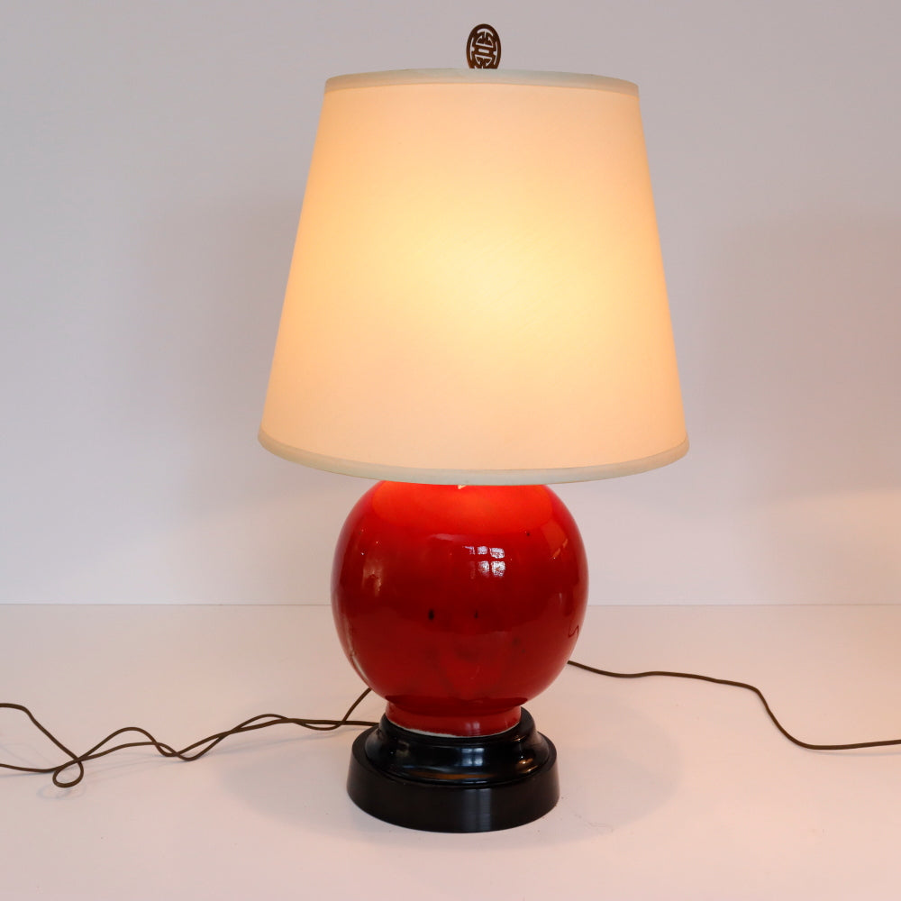 AL2-036: Antique Pair of Chinese Red Oxblood Vase Lamps Early 20th Century