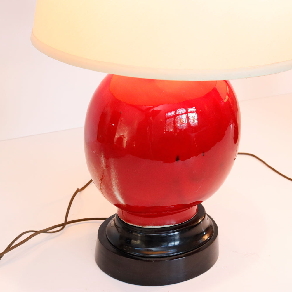 AL2-036: Antique Pair of Chinese Red Oxblood Vase Lamps Early 20th Century