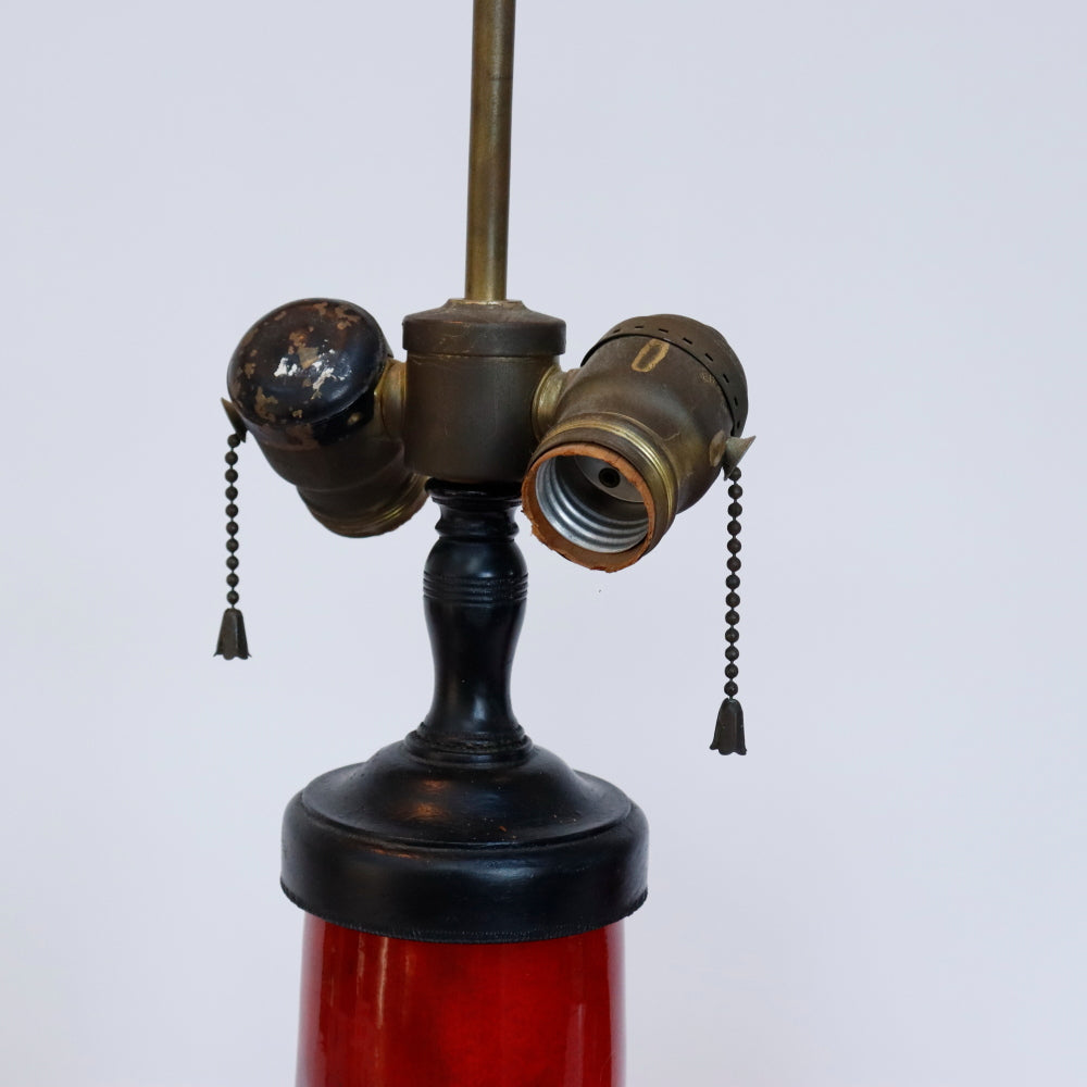 AL2-036: Antique Pair of Chinese Red Oxblood Vase Lamps Early 20th Century