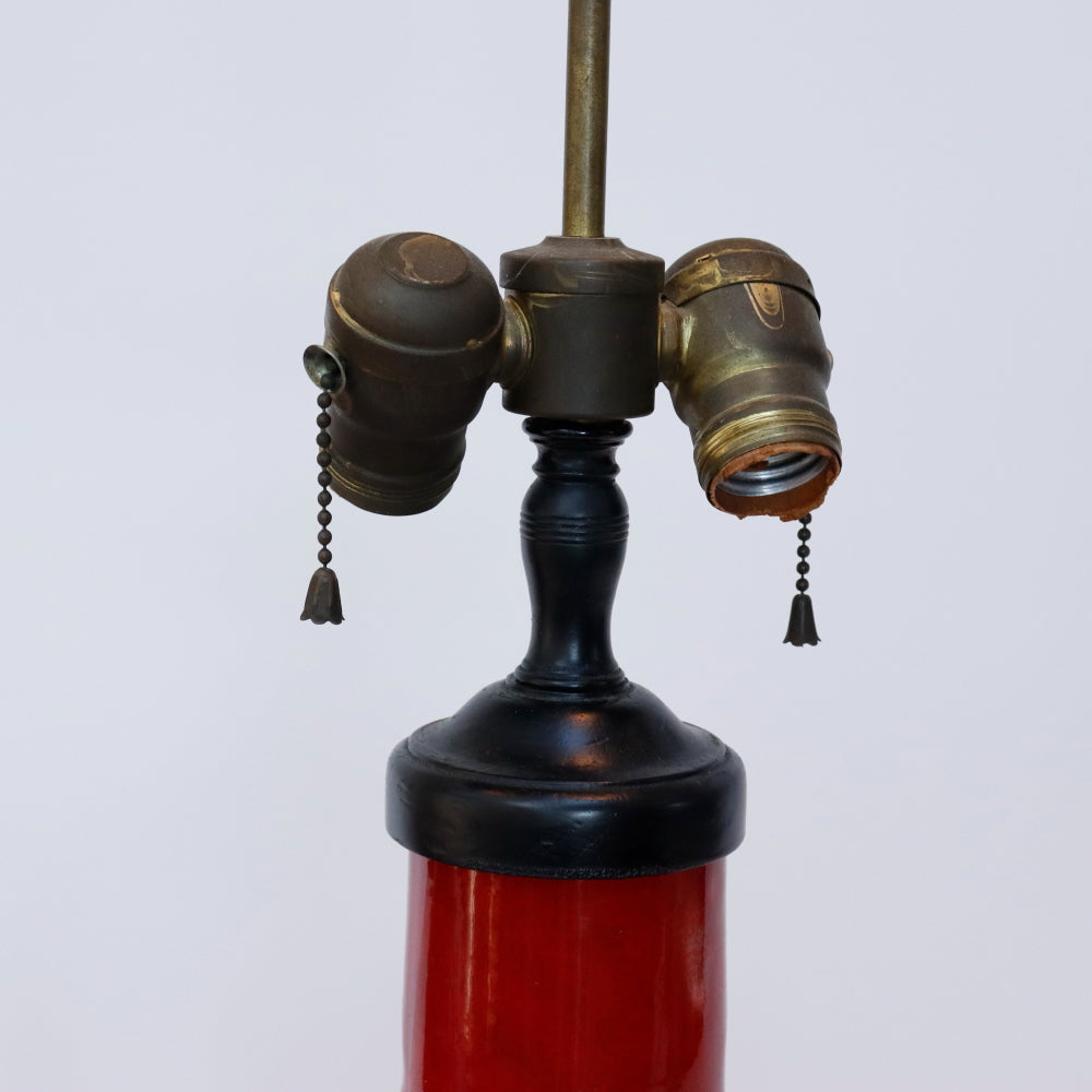 AL2-036: Antique Pair of Chinese Red Oxblood Vase Lamps Early 20th Century