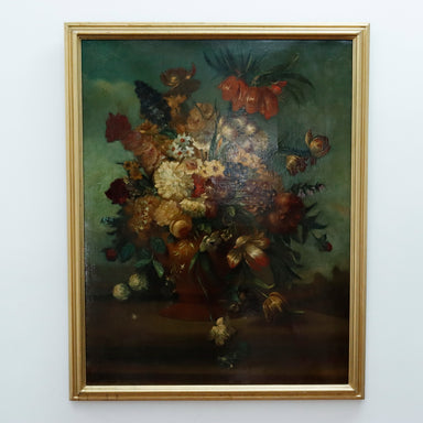Antique  Floral Still Life Oil on Canvas Painting American School | Work of Man