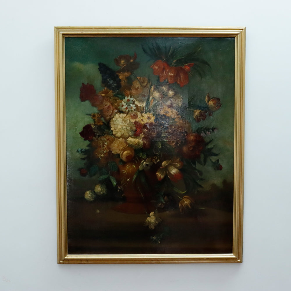 AW867: Antique Late 19th Century Floral Still Life Oil on Canvas Painting American School