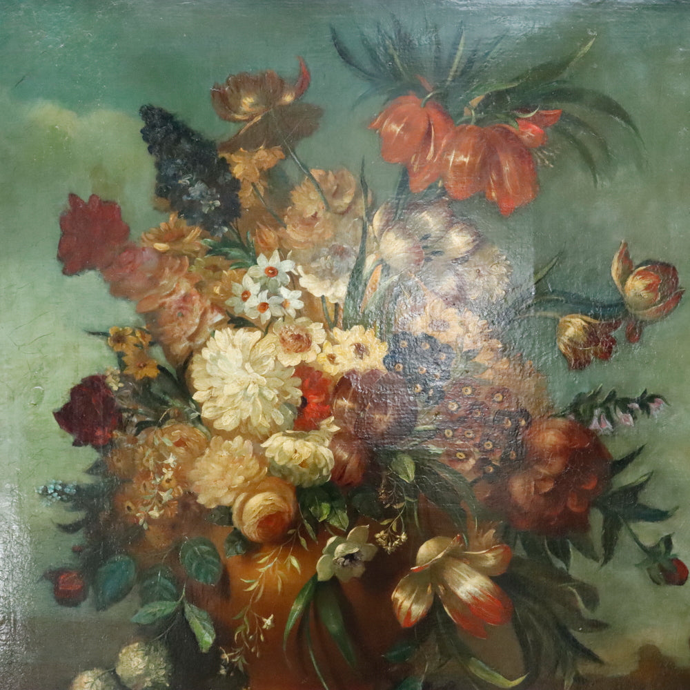 AW867: Antique Late 19th Century Floral Still Life Oil on Canvas Painting American School