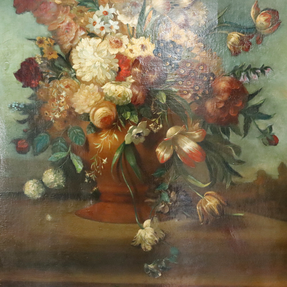 AW867: Antique Late 19th Century Floral Still Life Oil on Canvas Painting American School
