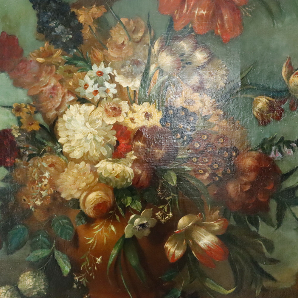 AW867: Antique Late 19th Century Floral Still Life Oil on Canvas Painting American School