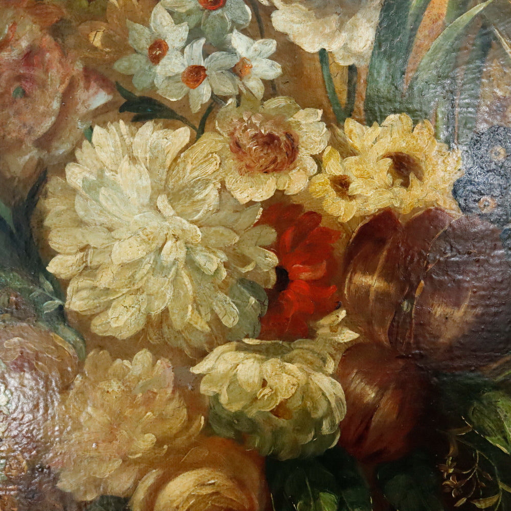 AW867: Antique Late 19th Century Floral Still Life Oil on Canvas Painting American School