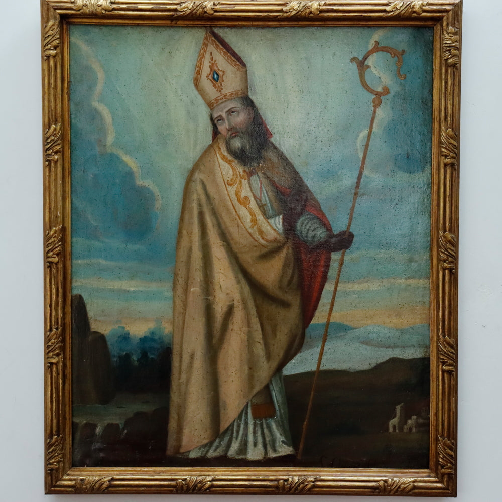 AW868: San Clemente Obispo y Mártir - 18th Century Oil on Canvas Painting