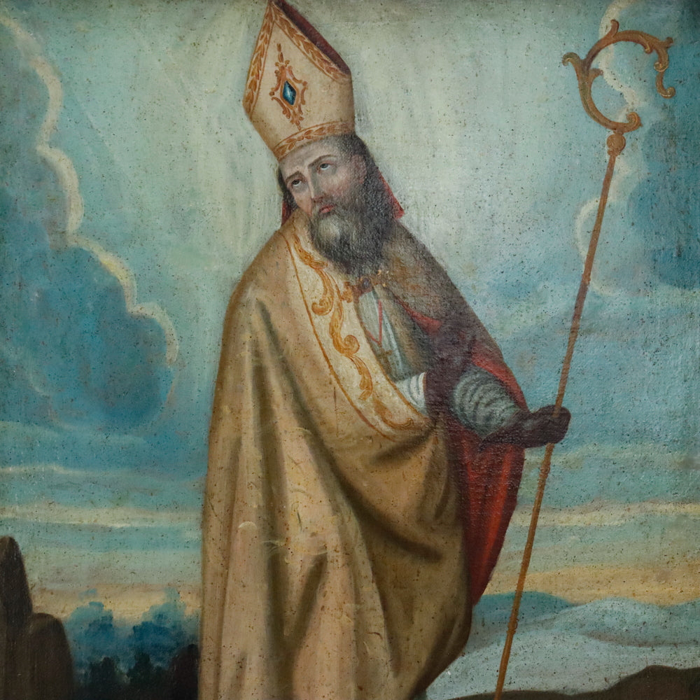 AW868: San Clemente Obispo y Mártir - 18th Century Oil on Canvas Painting