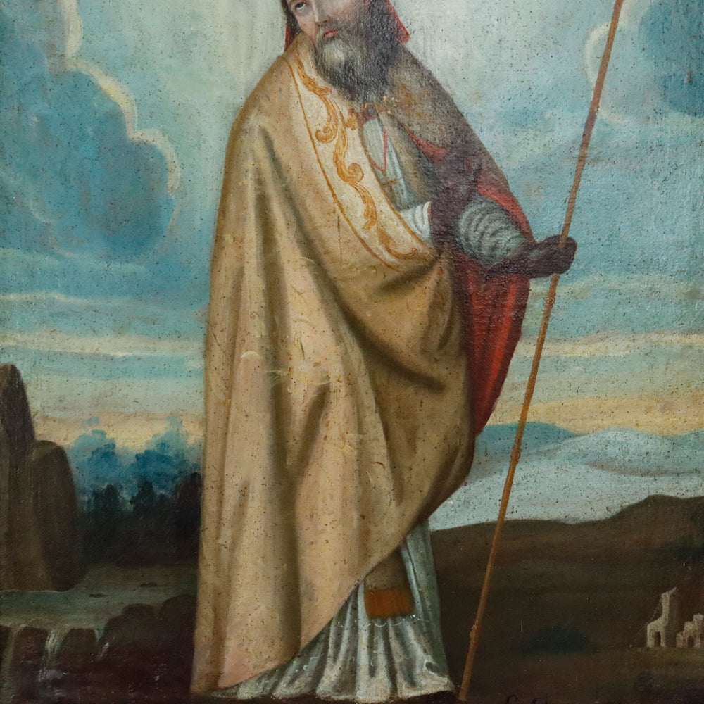 AW868: San Clemente Obispo y Mártir - 18th Century Oil on Canvas Painting