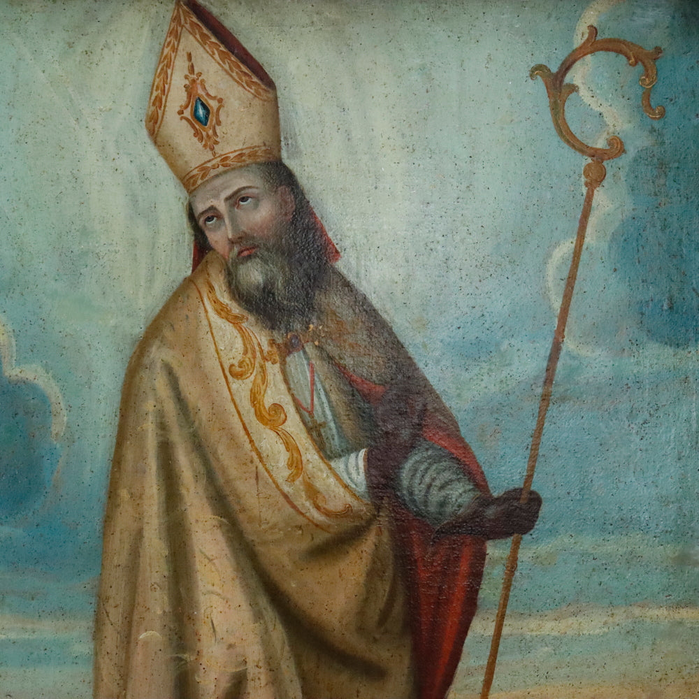 AW868: San Clemente Obispo y Mártir - 18th Century Oil on Canvas Painting