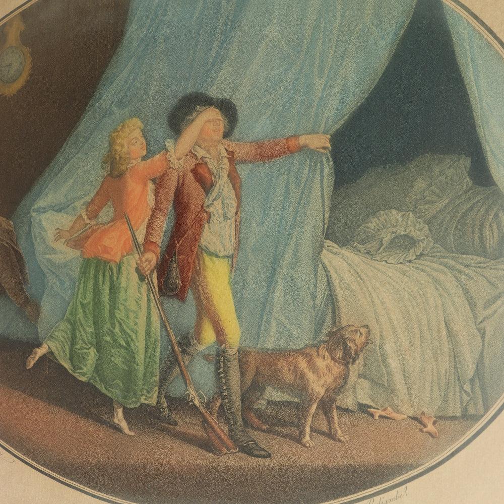 AW7-120: Coucou, d' apers Leroy - 18th Century Hand Colored Chisel Engraving By Pierre-Guillame-Alexandre Beljambe