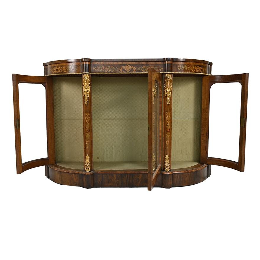 AF3-173: Antique English Victorian Inlaid Rosewood Console Vitrine Circa 1840's