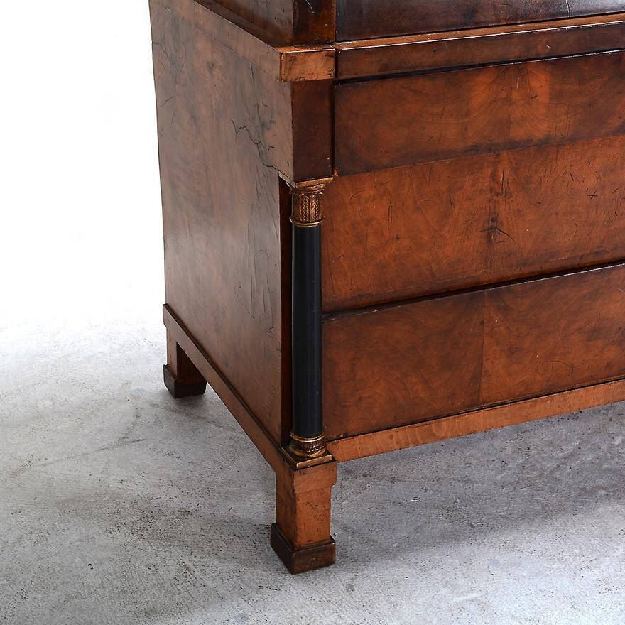 AF5-180: ANTIQUE EARLY 19TH CENTURY FRENCH EMPIRE ACAJOU WOOD MECHANICAL ROLL TOP CYLINDER SECRETAIRE